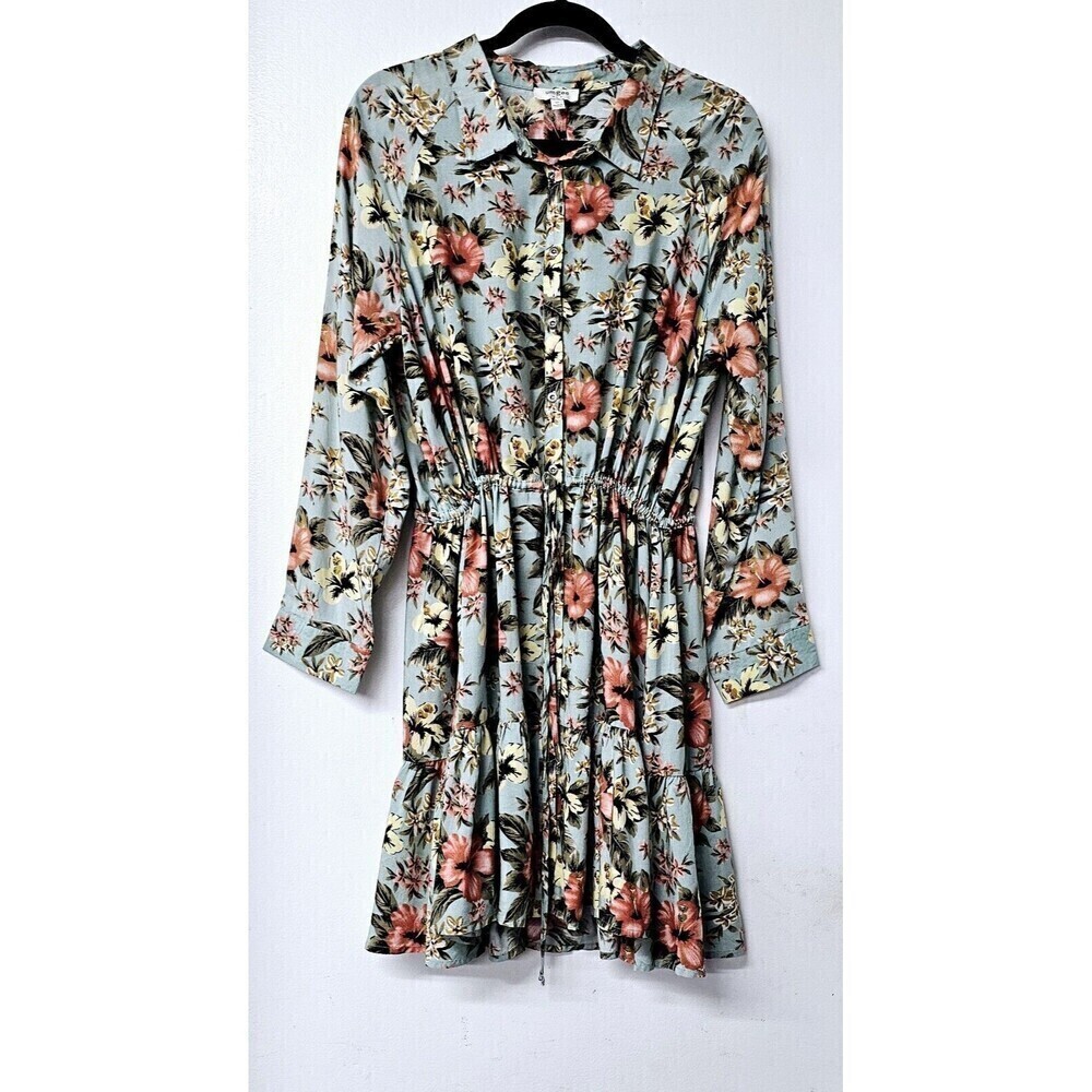 UMGEE Floral Button-Up Light Flair Adjustable Waist Long Women Dress (M)